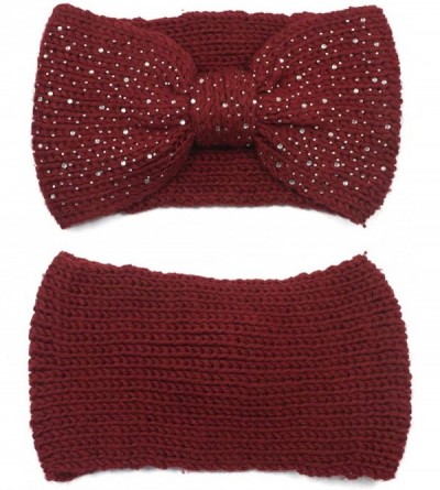 Headbands Women's Winter Knit Headband - Sparkle Bow - Burgundy - CM12NYDKZCQ $8.71