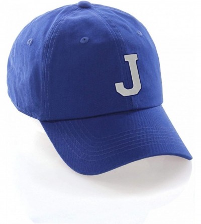 Baseball Caps Customized Letter Intial Baseball Hat A to Z Team Colors- Blue Cap Navy White - Letter J - CK18NMYS5XQ $12.09