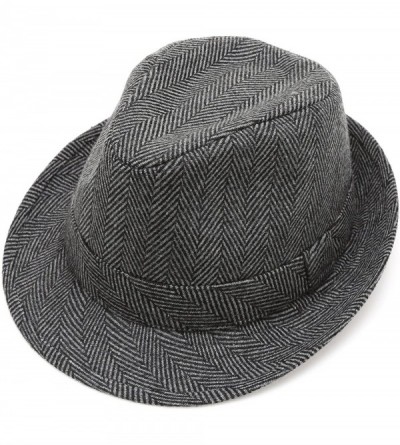 Fedoras Men's Wool Blend Short Brim Fedora Hat with Band - Herringbone Charcoal - CC184EMAGMD $14.70