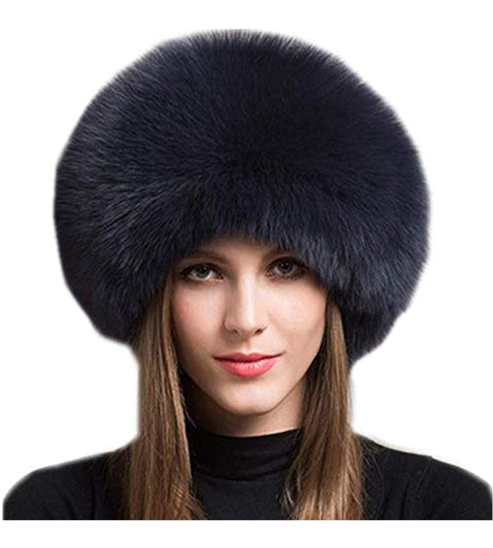 Bomber Hats New Women's Real Fox Fur Hats Leather Outdoor Warm Winter Hats - Dark Blue - CG192MZRK22 $42.97