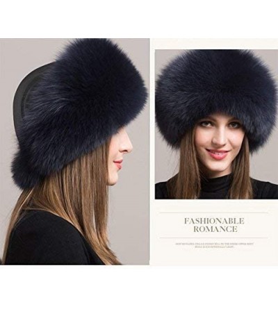 Bomber Hats New Women's Real Fox Fur Hats Leather Outdoor Warm Winter Hats - Dark Blue - CG192MZRK22 $42.97