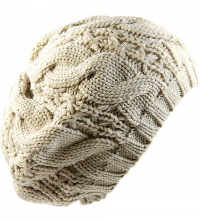 Berets Warm Chuncky Knit Over Size Cable Beanie Beret- Beige - CZ11VC7YKE9 $10.71