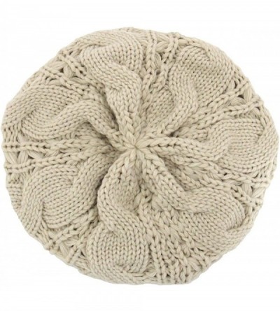 Berets Warm Chuncky Knit Over Size Cable Beanie Beret- Beige - CZ11VC7YKE9 $10.71