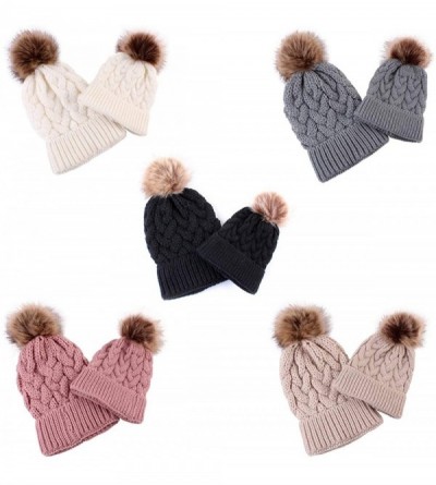 Skullies & Beanies 2PCS Mother&Baby Hat Parent-Child Hat Family Matching Cap Winter Warmer Knit Wool Beanie Ski Cap - Grey - ...