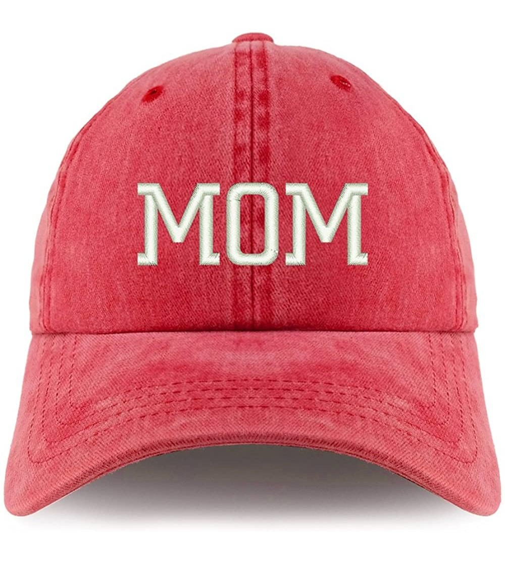 Baseball Caps Mom Embroidered Pigment Dyed Unstructured Cap - Red - CU18D47DZ5T $17.57