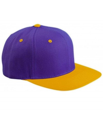 Baseball Caps Original Yupoong Two-Tone Pro-Style Wool Blend Snapback Snap Back Blank Hat Baseball Cap 6098MT Purple/Gold - C...