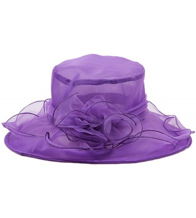 Sun Hats Women's Colorful Organza Flower Brim Kentucky Derby Hat - Purple - C712GT87097 $10.21