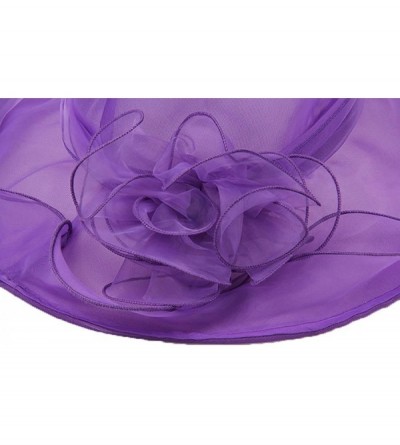 Sun Hats Women's Colorful Organza Flower Brim Kentucky Derby Hat - Purple - C712GT87097 $10.21