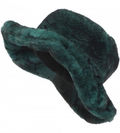 Bucket Hats Women's Snakeskin Print Faux Fur Bucket Hat Winter Warmer Fisherman Cap - Green - CA18X2K2WI0 $14.02