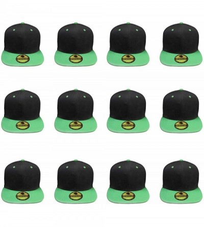 Baseball Caps Plain Blank Flat Brim Adjustable Snapback Baseball Caps Wholesale LOT 12 Pack - Black/Green - C2187DLC53G $31.82