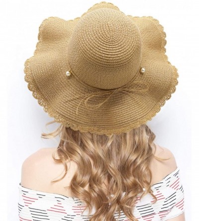 Sun Hats Women Wide Brim Sun Hat Summer Beach Cap UV Packable Straw Hat - Khaki - CO18RUX06W3 $12.70