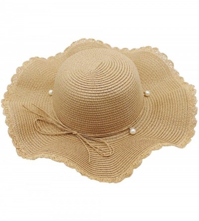 Sun Hats Women Wide Brim Sun Hat Summer Beach Cap UV Packable Straw Hat - Khaki - CO18RUX06W3 $12.70