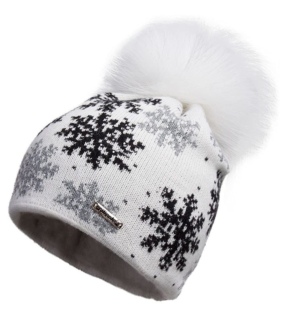 Skullies & Beanies Women's Slouchy Beanie Hat with Fur Pompom Warm Winter Hat - White Snowflake( White Pompom) - CY185K9XDYA ...