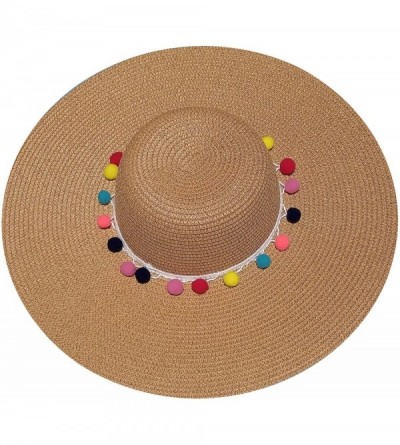 Sun Hats Custom Womens Floppy Sun Straw Hat - Embroider Your Own Words- Wide Brim - Khaki + Color Pompom - CK182AY934G $38.61