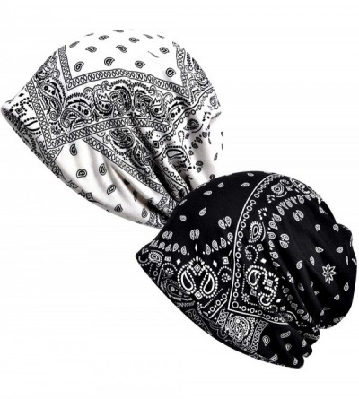 Skullies & Beanies Women's Stylish Cotton Beanie Chemo Cap Tiara Skull Cap Infinity Knit Cap Scarf - 1401-2 Pack-a - CW18Y28W...