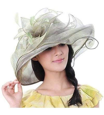 Sun Hats Women Race Hats Organza Hat with Ruffles Feathers - Light Green - CZ11OIBGRLP $21.76