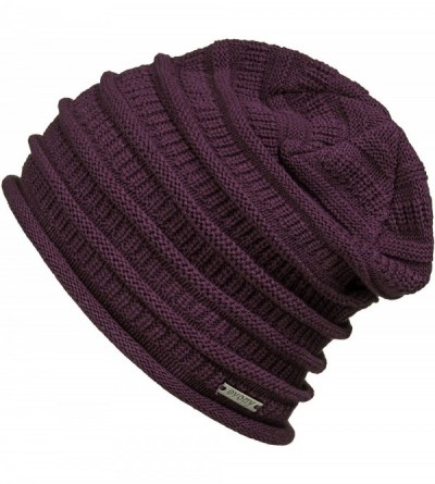 Skullies & Beanies Thin Slouchy Beanie for Men and Women - Chunky Knit Style - 100% Cotton - Purple - C018NEEN2T5 $12.65