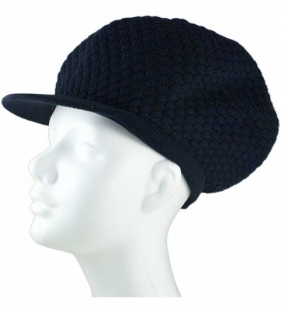 Skullies & Beanies Rasta Knit Tam Hat Dreadlock Cap. Multiple Designs and Sizes. - Large Round Solid Navy- With Brim - C311YI...