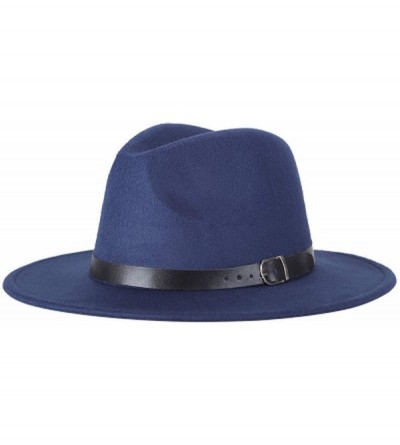 Fedoras Men Fedoras Women's Fashion Jazz hat Summer Spring Black Woolen Blend Cap Outdoor Casual hat - Navy - CD18NEAKWR3 $23.90