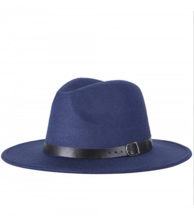 Fedoras Men Fedoras Women's Fashion Jazz hat Summer Spring Black Woolen Blend Cap Outdoor Casual hat - Navy - CD18NEAKWR3 $23.90