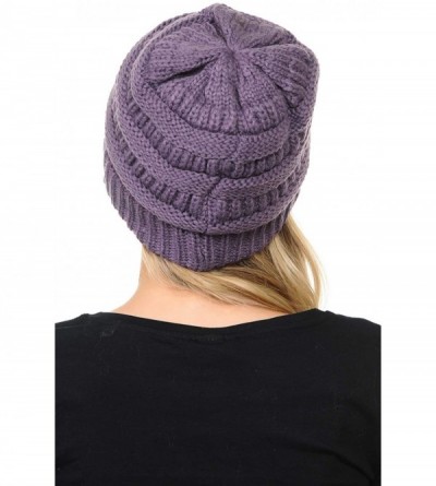 Skullies & Beanies Soft Cable Knit Warm Fuzzy Lined Slouchy Beanie Winter Hat - Violet - C118Y8EIAN0 $10.92