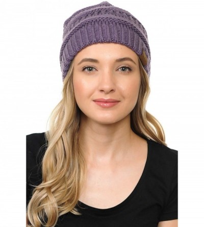 Skullies & Beanies Soft Cable Knit Warm Fuzzy Lined Slouchy Beanie Winter Hat - Violet - C118Y8EIAN0 $10.92