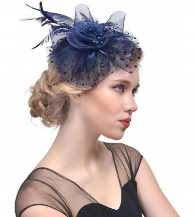 Baseball Caps Fascinators Hat Flower Mesh Feathers Headwear Cocktail Party Derby Hat - Navy - C018E68WHY3 $7.22