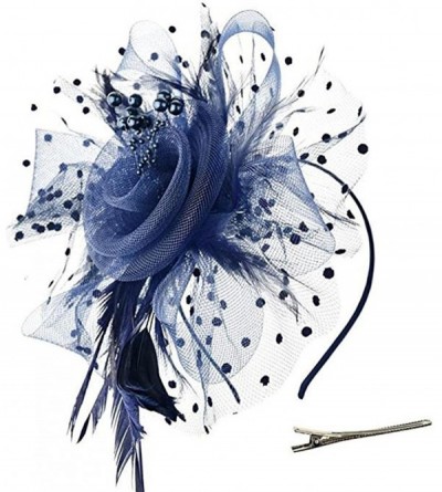 Baseball Caps Fascinators Hat Flower Mesh Feathers Headwear Cocktail Party Derby Hat - Navy - C018E68WHY3 $7.22