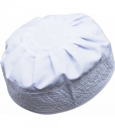 Skullies & Beanies White Cotton Pleated Top 3.5in Tall Fabric Kufi Prayer Cap Beanie - White - CN12O03DOVZ $13.30