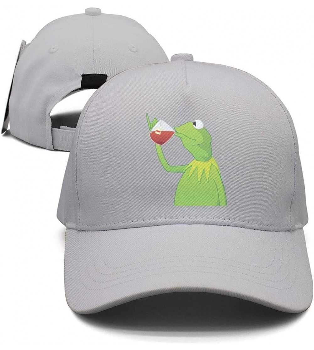 Baseball Caps Kermit The Frog"Sipping Tea" Adjustable Red Strapback Cap - Afunny-green-frog-sipping-tea-19 - CF18ICOZ667 $13.90