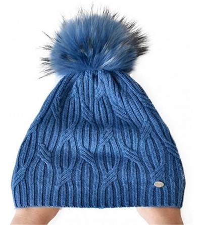 Skullies & Beanies Winter Hats for Women Fur Pom Pom Hats Knitted Cuff Bobble Beanie Warm Wool Ski Cap - Logo-black&black Fur...