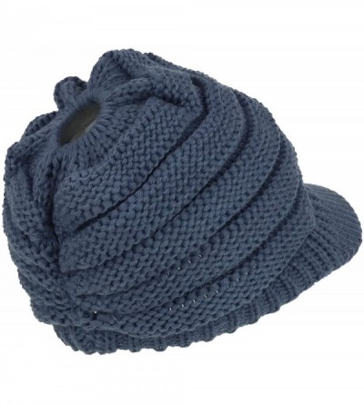 Skullies & Beanies Women's Ribbed Knit Winter Ponytail Visor Beanie Cap - Dark Denim - C4188QKIK2G $22.60