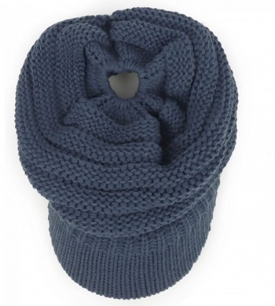 Skullies & Beanies Women's Ribbed Knit Winter Ponytail Visor Beanie Cap - Dark Denim - C4188QKIK2G $22.60