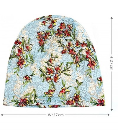 Skullies & Beanies Floral Lace Beanie Hat Chemo Cap Stretch Slouchy Turban Headwear - Flowers Sky Blue - CA18CEHZ7RN $13.15
