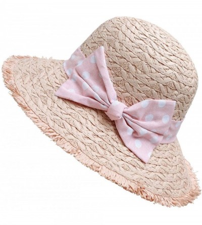 Sun Hats Women Straw Sun Hats Summer Beach Cap Foldable Floppy Packable Wide Brim Hat - 016 Pink Dot Bowknot - CU193WSXD74 $1...