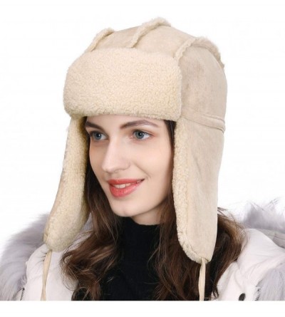 Bomber Hats Ladies Earflap Trapper Hat Faux Fur Hunting Hat Fleece Lined Thick Knitted - 00781_beige - CI18YREC8KE $49.72