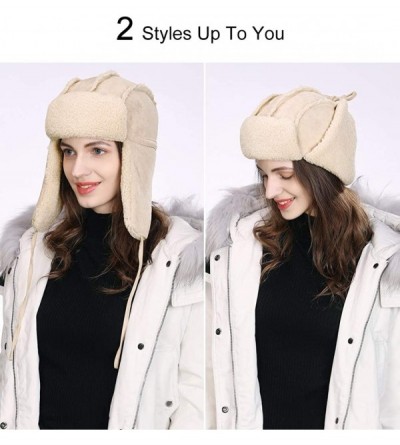 Bomber Hats Ladies Earflap Trapper Hat Faux Fur Hunting Hat Fleece Lined Thick Knitted - 00781_beige - CI18YREC8KE $17.92
