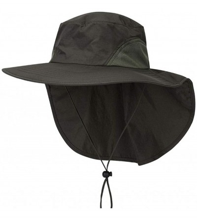 Sun Hats Quick-Dry Sun-Hat Fishing with Neck-Flap - Mens UV Protection Cap Wide Brim - Army Green - C618S68MNLA $16.45