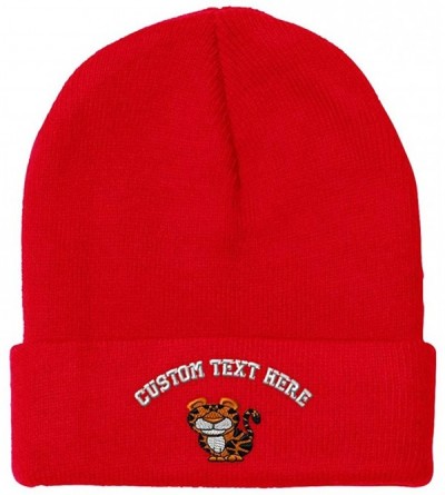 Skullies & Beanies Custom Beanie for Men & Women Cute Tiger Embroidery Acrylic Skull Cap Hat - Red - C618ZRAA4CI $15.95