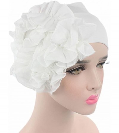 Skullies & Beanies Women Flower Cancer Chemo Hat Beanie Scarf Turban Head Wrap Cap Headband - White - C9187WQ6AKC $8.90