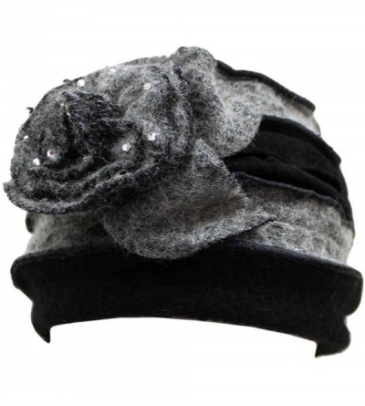 Skullies & Beanies Grey & Black Wool Blend Layered Winter Hat with Flower - C6110Q0JOTJ $22.37