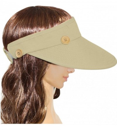 Sun Hats Women's Summer Sun Hat - Two in One Wide Brim Visor Cap - Lace Edge - Tan - CC11KU47XGR $21.98
