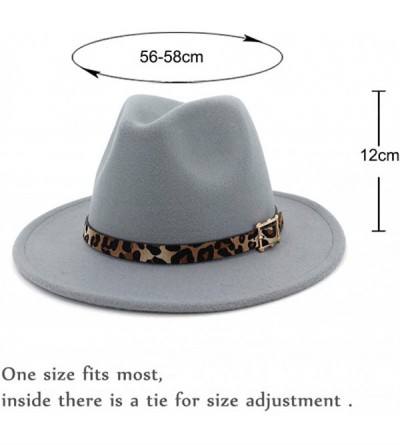 Fedoras Women's Wide Brim Felt Fedora Panama Hat with Leopard Belt Buckle - L-grey - CI18IZTWNDM $28.64