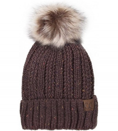 Skullies & Beanies Exclusive Knitted Hat with Fuzzy Lining with Pom Pom - Confetti Brown - C918G2YHHDN $20.53