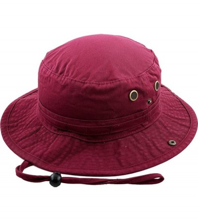 Bucket Hats Unisex Washed Cotton Bucket Hat Summer Outdoor Cap - (2. Boonie With Chin Strap) Burgundy - CB11M3OIS2Z $20.60