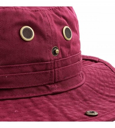 Bucket Hats Unisex Washed Cotton Bucket Hat Summer Outdoor Cap - (2. Boonie With Chin Strap) Burgundy - CB11M3OIS2Z $11.64