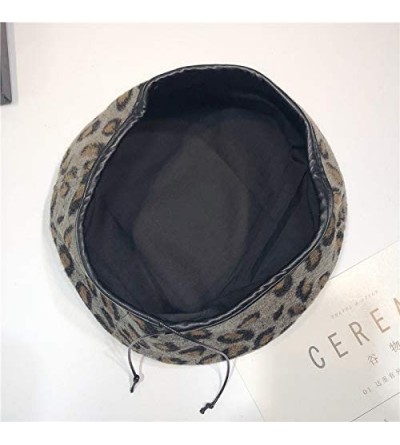 Berets Fashion Lady Leopard Print Beret Hat Wool Warm Plain Beanie Hat Cap - Brown-children - CD1925Y2GUQ $11.84
