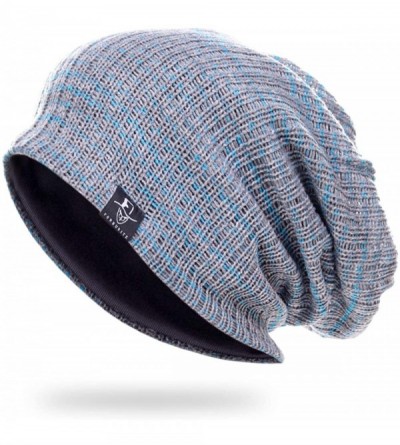 Skullies & Beanies Mens Slouchy Beanie Hat Summer Oversized Knit Cap for Women Winter Skull Cap B309 - B724-gray Mixed Blue -...