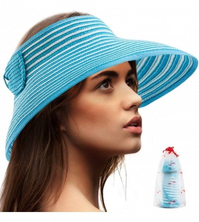 Sun Hats Foldable Sun Visors for Women - Beach Hat Wide Brim Sun Hat Roll-Up Straw Hat - CA18UL7QG6Q $24.27