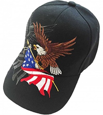 Baseball Caps American Flag Cap- Bald Eagle Black Hat Patriotic Red White and Blue - CV11VSY4YT7 $17.19